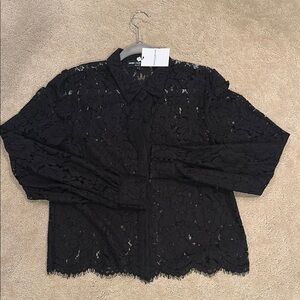 Generation Love Elegant Black Lace button down with balloon sleeve Women's Top